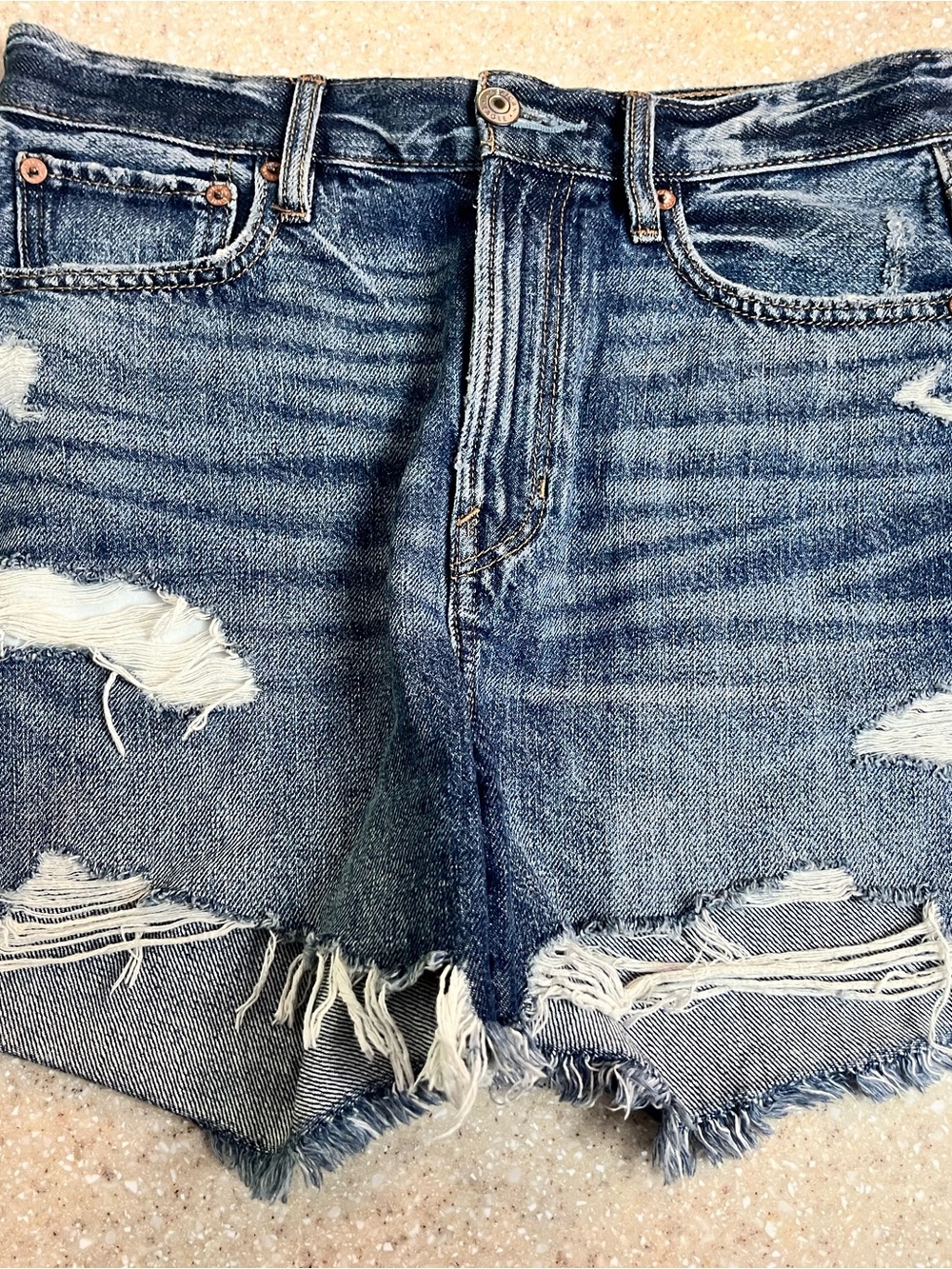 American Eagle Outfitters Distressed Frayed Hem Denim Shorts - Blue